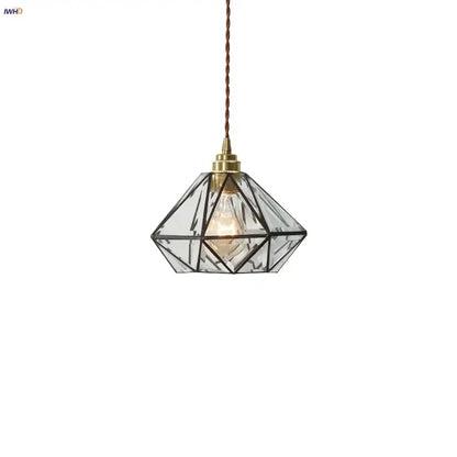 Japanese geometric glass led pendant lamp dining room brass light