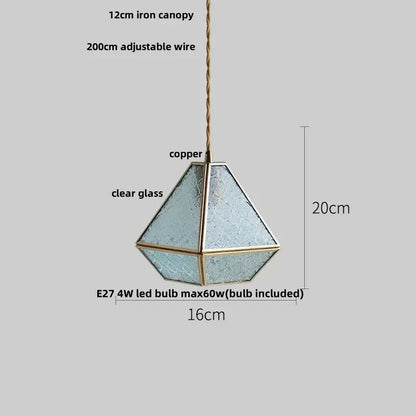 Japanese geometric glass led pendant lamp dining room brass light