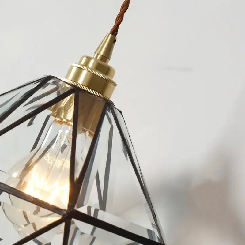 Japanese geometric glass led pendant lamp dining room brass light