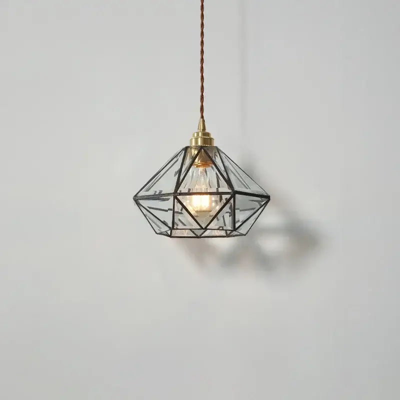Japanese geometric glass led pendant lamp dining room brass light