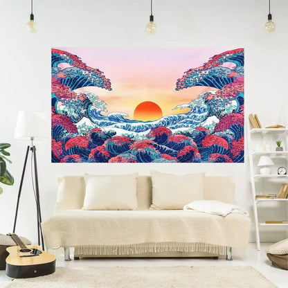 Japanese great wave kanagawa tapestry bedroom wall hanging