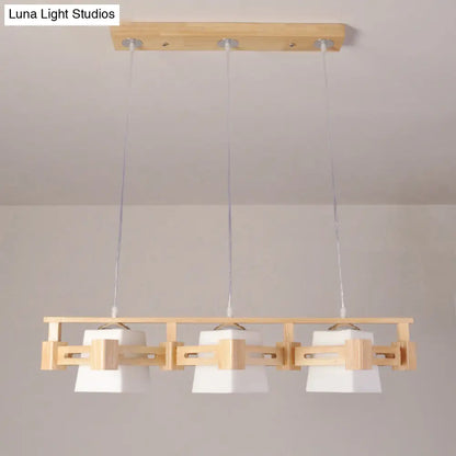 DecorBites™ Japanese Hanging Light: Trapezoid Cream Glass, 3-Bulb Pendant for Dining Room or Kitchen Island, Wood Base