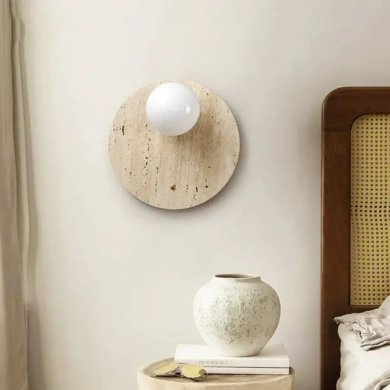 Japanese minimalist beige cave stone wall lamp for bedroom
