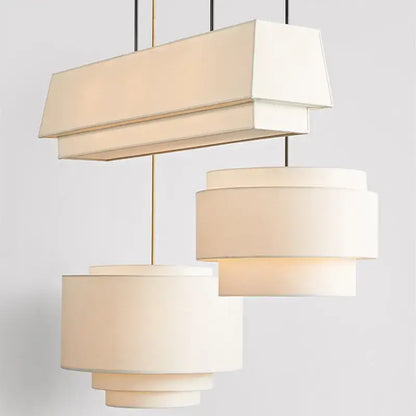 Japanese minimalist cream tiered pendant lamp kitchen fabric light
