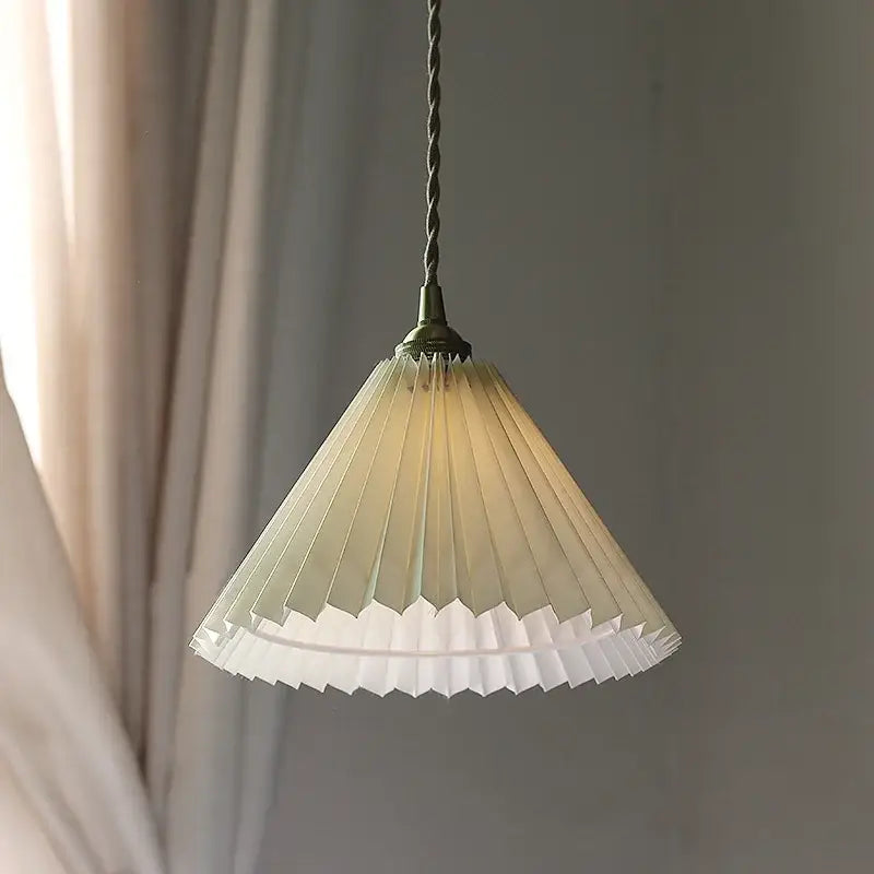 Japanese pleated paper and walnut wood pendant light living room