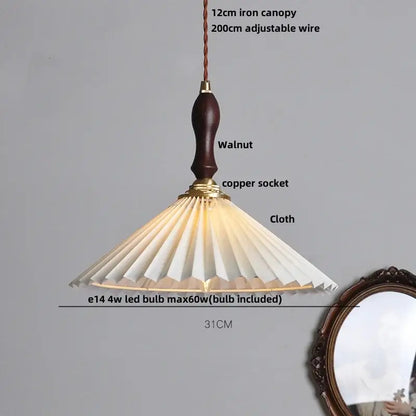 Japanese pleated paper and walnut wood pendant light living room