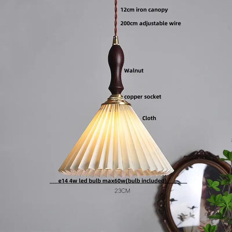 Japanese pleated paper and walnut wood pendant light living room