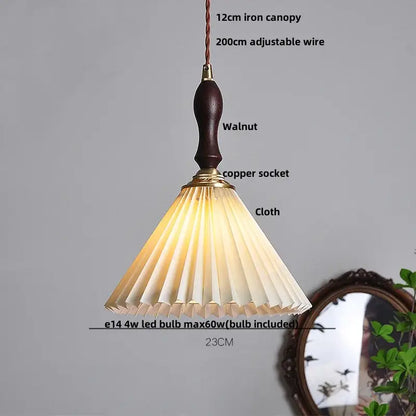 Japanese pleated paper and walnut wood pendant light living room