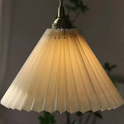Japanese pleated paper and walnut wood pendant light living room