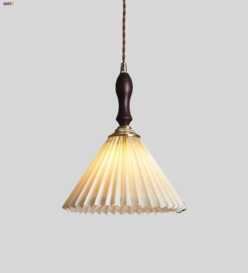 Japanese pleated paper and walnut wood pendant light living room