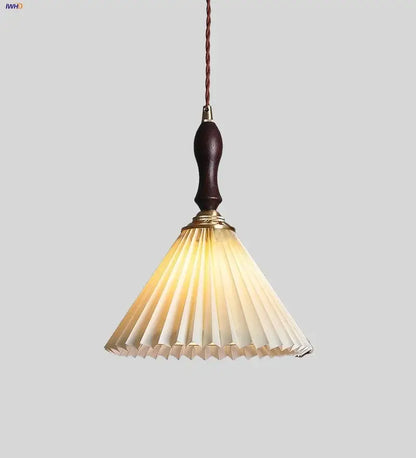 Japanese pleated paper and walnut wood pendant light living room