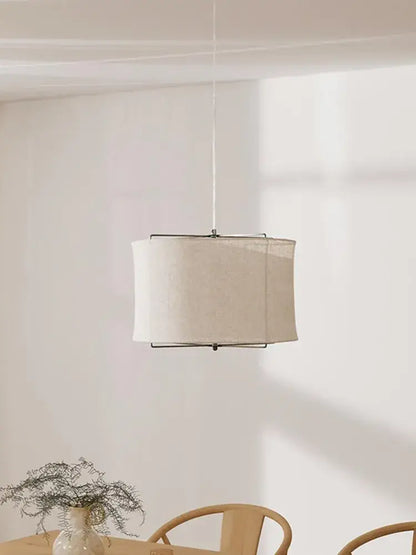 Japanese retro beige linen fabric chandelier bedroom light