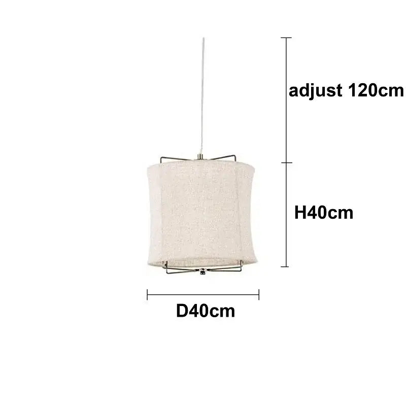 Japanese retro beige linen fabric chandelier bedroom light