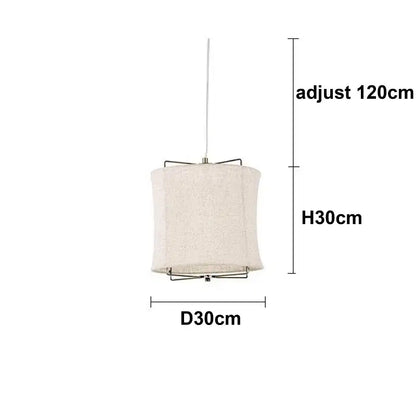 Japanese retro beige linen fabric chandelier bedroom light
