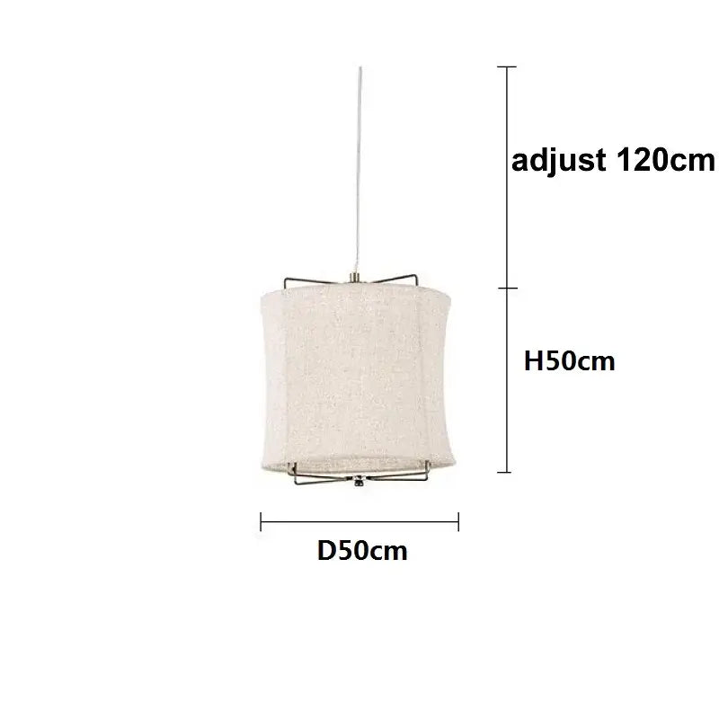 Japanese retro beige linen fabric chandelier bedroom light