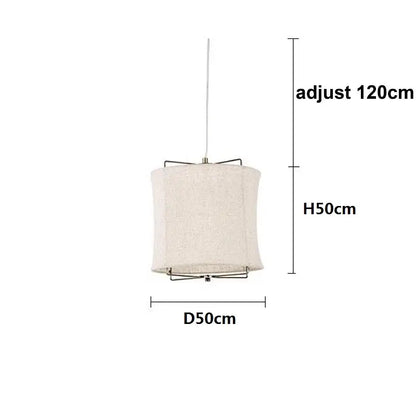 Japanese retro beige linen fabric chandelier bedroom light