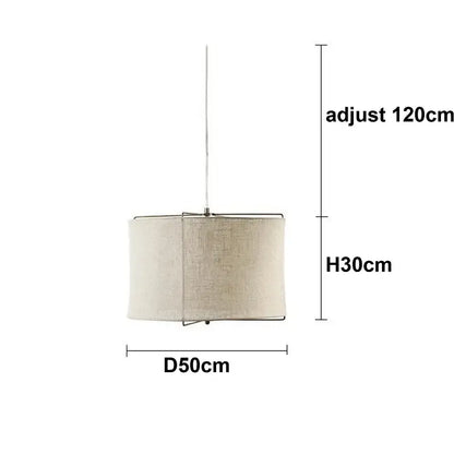 Japanese retro beige linen fabric chandelier bedroom light