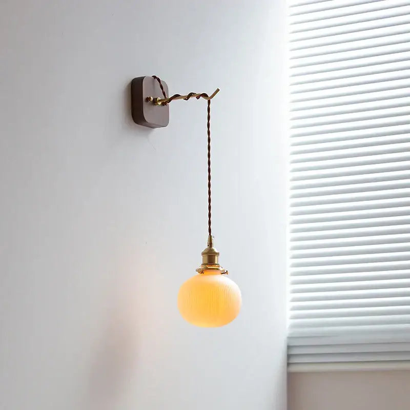 Japanese ribbed glass ceramic led wall light for bedroom