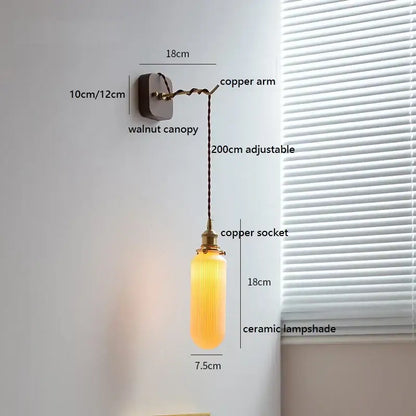 Japanese ribbed glass ceramic led wall light for bedroom