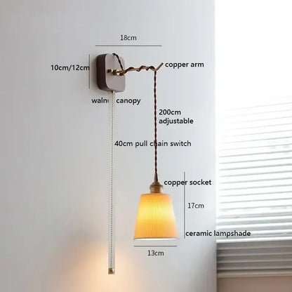 Japanese ribbed glass ceramic led wall light for bedroom