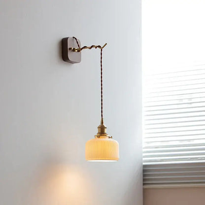 Japanese ribbed glass ceramic led wall light for bedroom