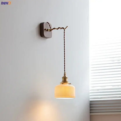Japanese ribbed glass ceramic led wall light for bedroom