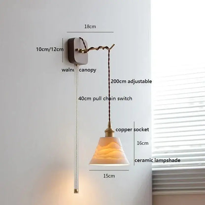 Japanese ribbed glass ceramic led wall light for bedroom