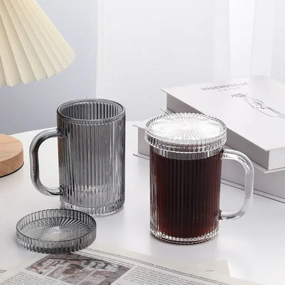 Japanese ribbed glass coffee cup set kitchen glassware with lids