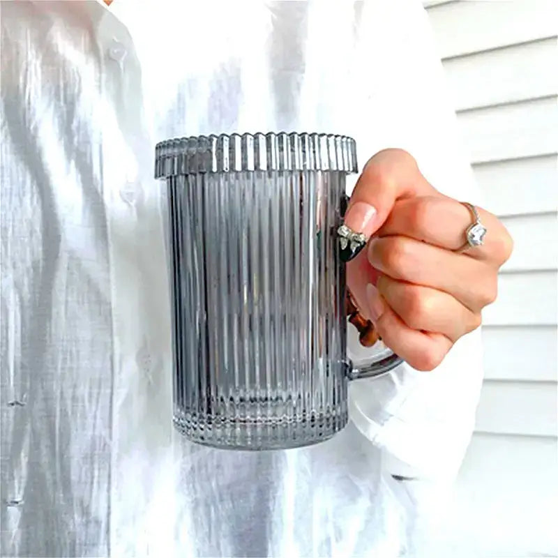 Japanese ribbed glass coffee cup set kitchen glassware with lids