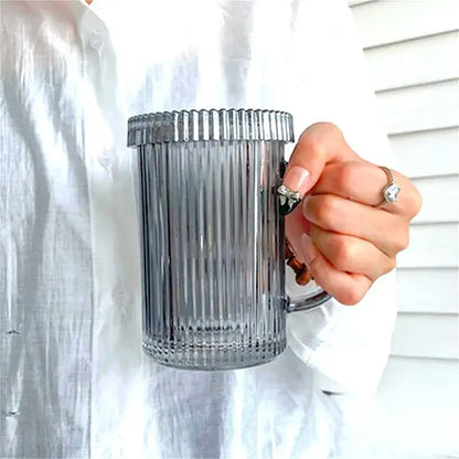 Japanese ribbed glass coffee cup set kitchen glassware with lids