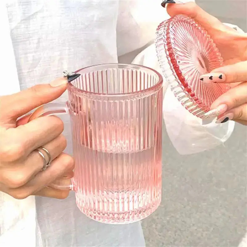 Japanese ribbed glass coffee cup set kitchen glassware with lids