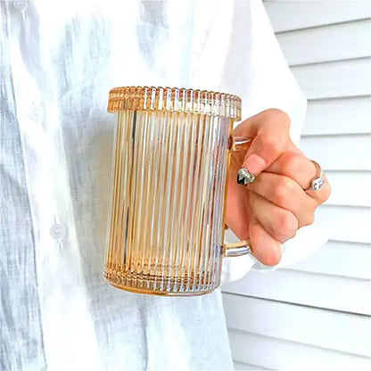 Japanese ribbed glass coffee cup set kitchen glassware with lids