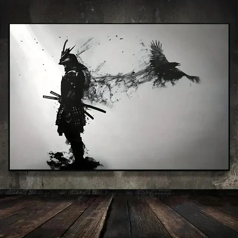 DecorBites™ Japanese Samurai Man with Crow Wall Art