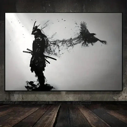DecorBites™ Japanese Samurai Man with Crow Wall Art
