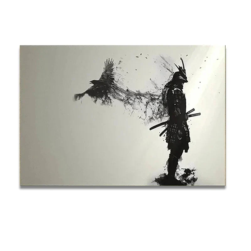 DecorBites™ Japanese Samurai Man with Crow Wall Art