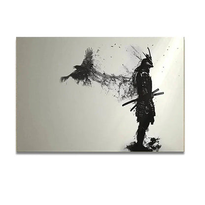 DecorBites™ Japanese Samurai Man with Crow Wall Art