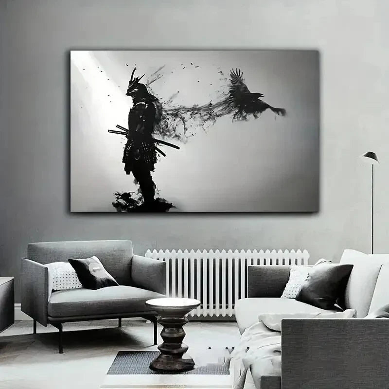 DecorBites™ Japanese Samurai Man with Crow Wall Art