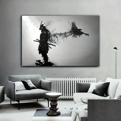 DecorBites™ Japanese Samurai Man with Crow Wall Art