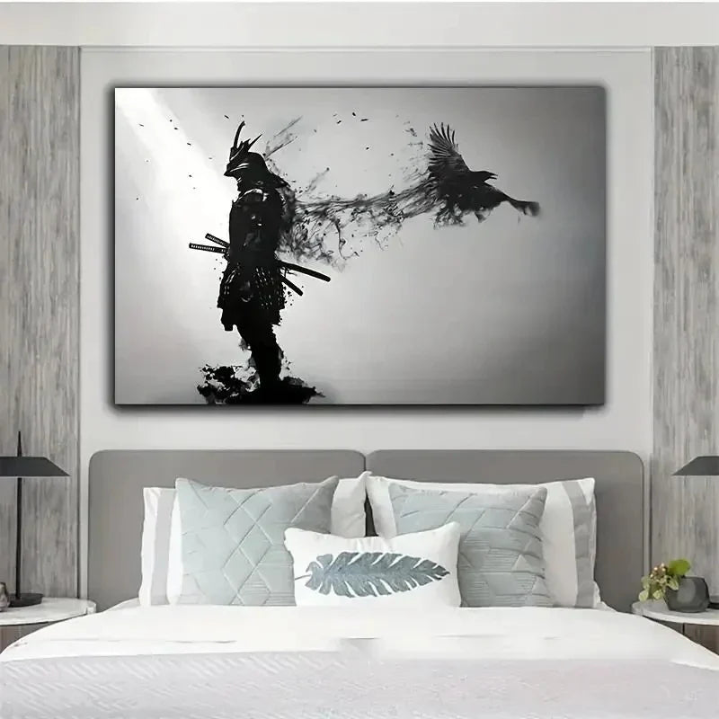 DecorBites™ Japanese Samurai Man with Crow Wall Art