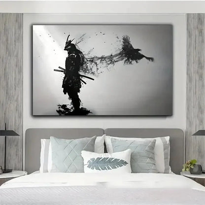 DecorBites™ Japanese Samurai Man with Crow Wall Art