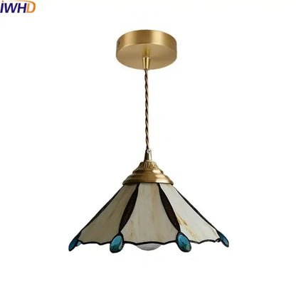 Japanese stained glass led pendant light kitchen island decor