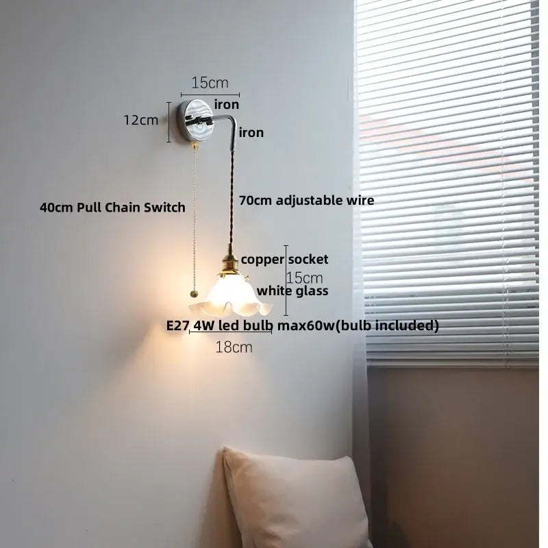 Japanese style black & brass wall lamp – stair pull chain light fixtures