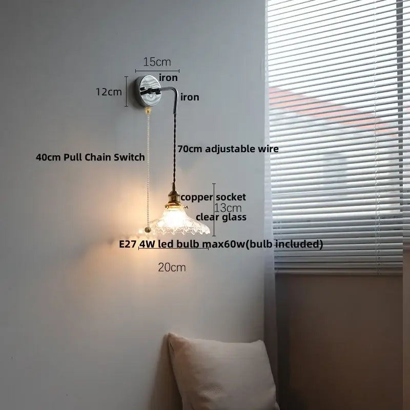 Japanese style black & brass wall lamp – stair pull chain light fixtures