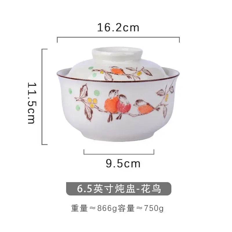 Japanese style blue fish ceramic ramen bowl dining room with lid
