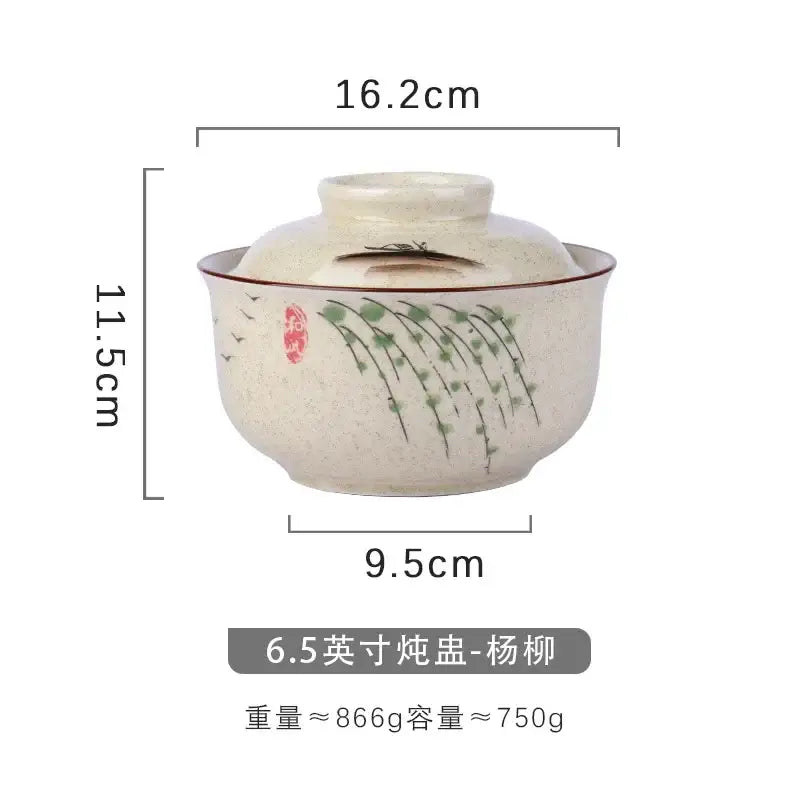 Japanese style blue fish ceramic ramen bowl dining room with lid