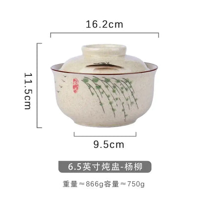 Japanese style blue fish ceramic ramen bowl dining room with lid