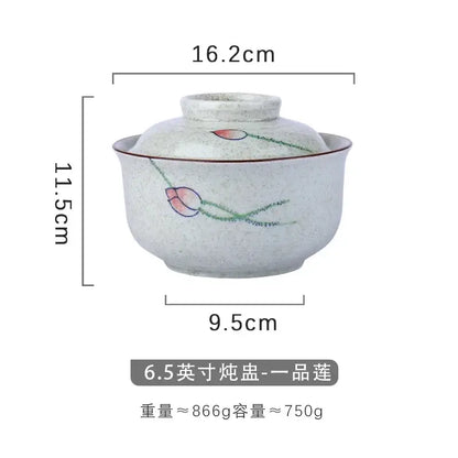 Japanese style blue fish ceramic ramen bowl dining room with lid