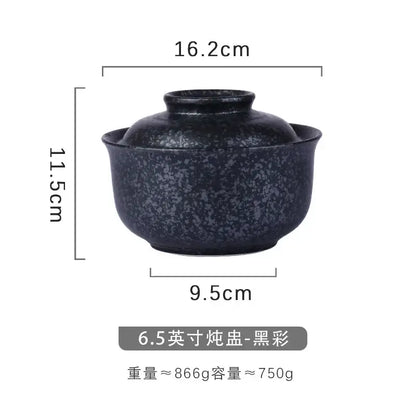 Japanese style blue fish ceramic ramen bowl dining room with lid