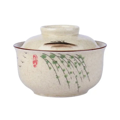 Japanese style blue fish ceramic ramen bowl dining room with lid