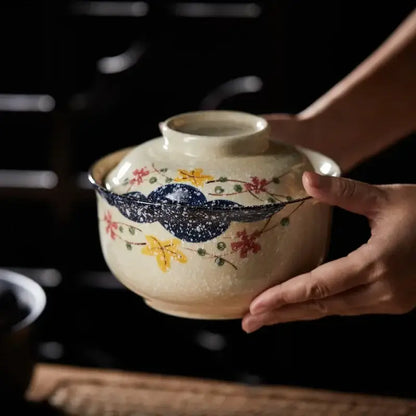 Japanese style blue fish ceramic ramen bowl dining room with lid